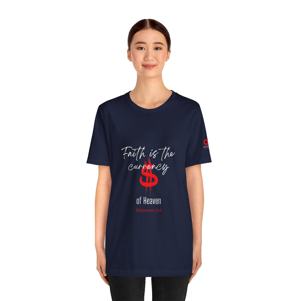 Faith & Finance T-Shirt — Red Dollar Currency Design (Hebrews 11:6)