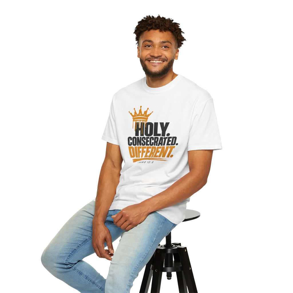 Holy. Consecrated. Different. T-Shirt — Christian Faith Tee (Romans 12:2)