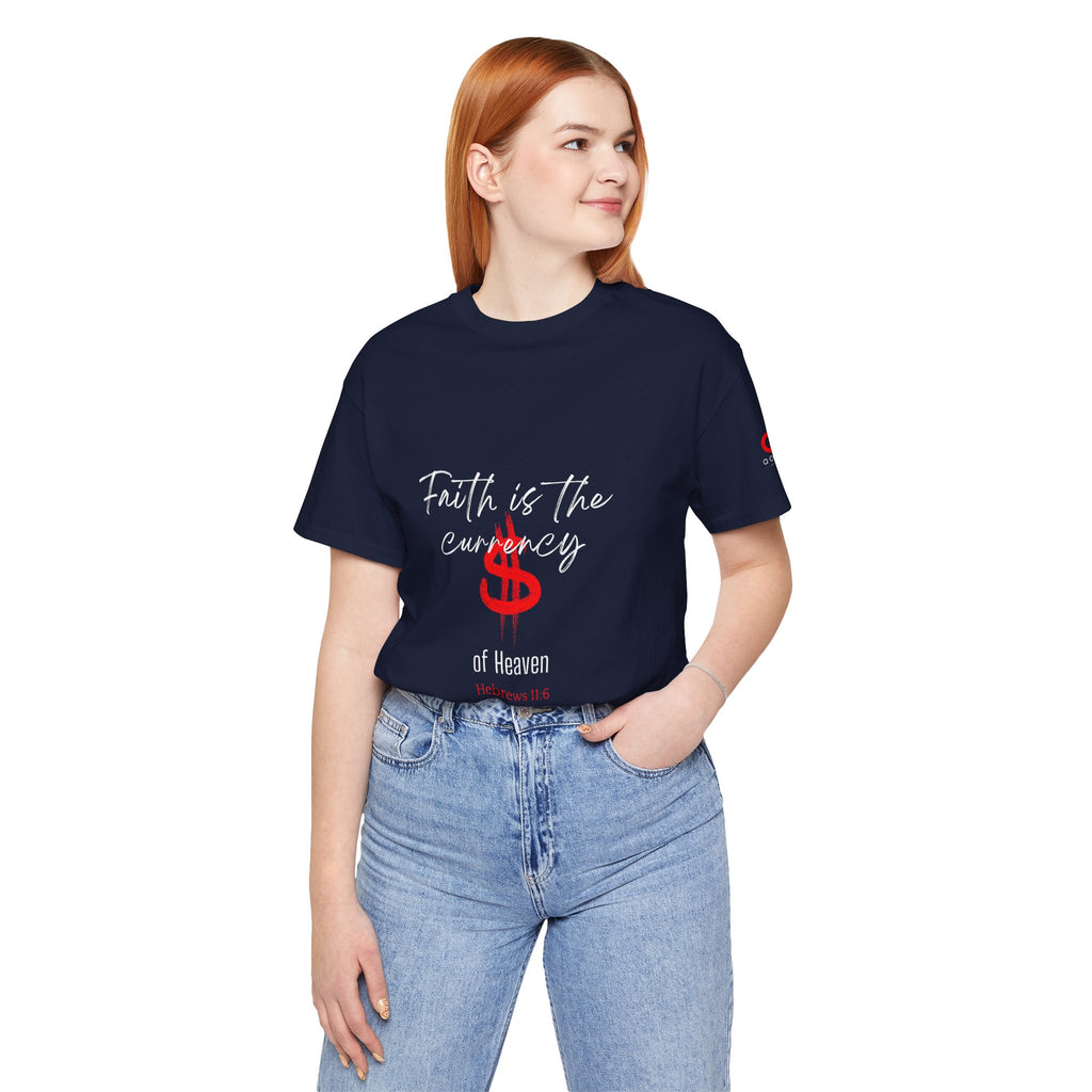 Faith & Finance T-Shirt — Red Dollar Currency Design (Hebrews 11:6)