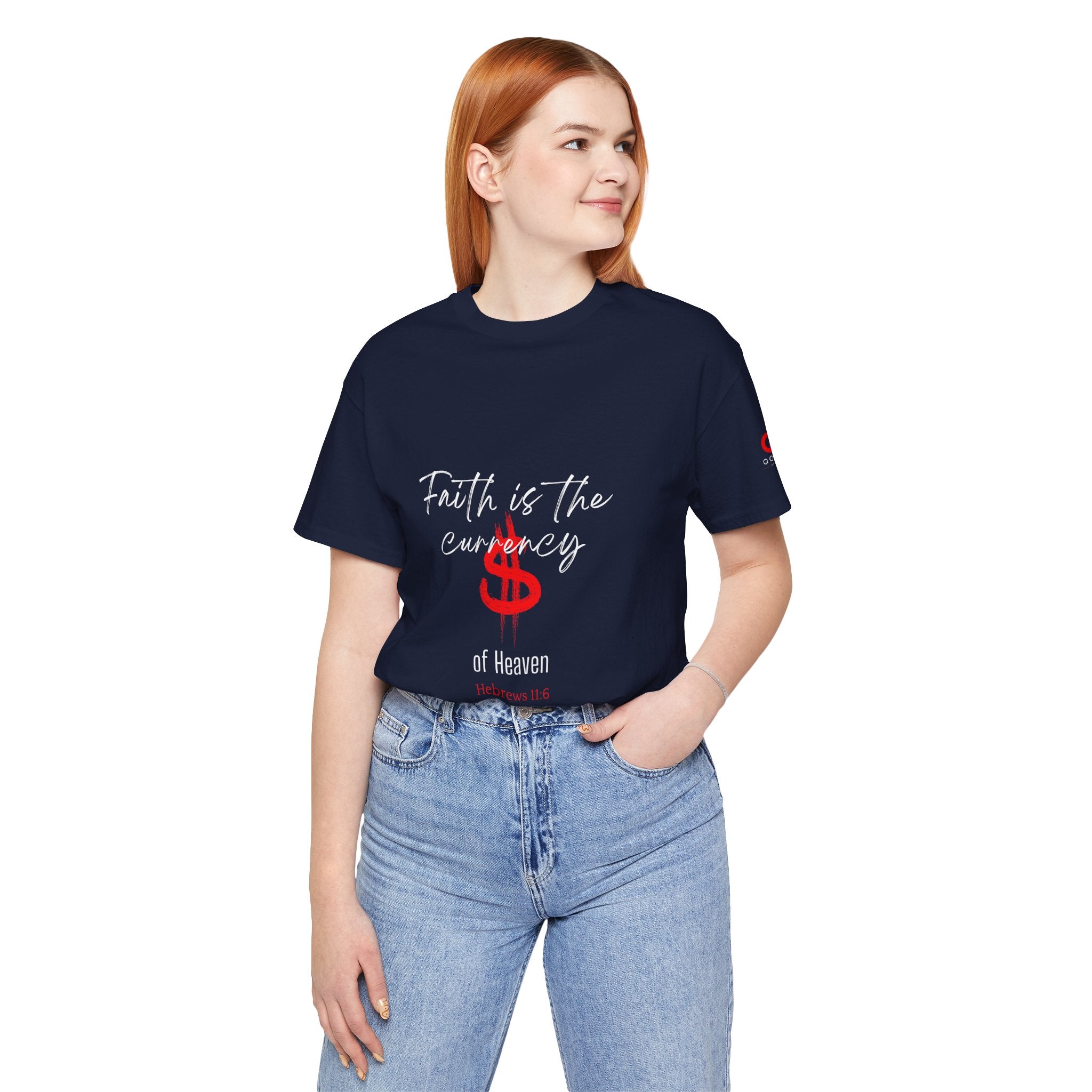 Faith & Finance T-Shirt — Red Dollar Currency Design (Hebrews 11:6)