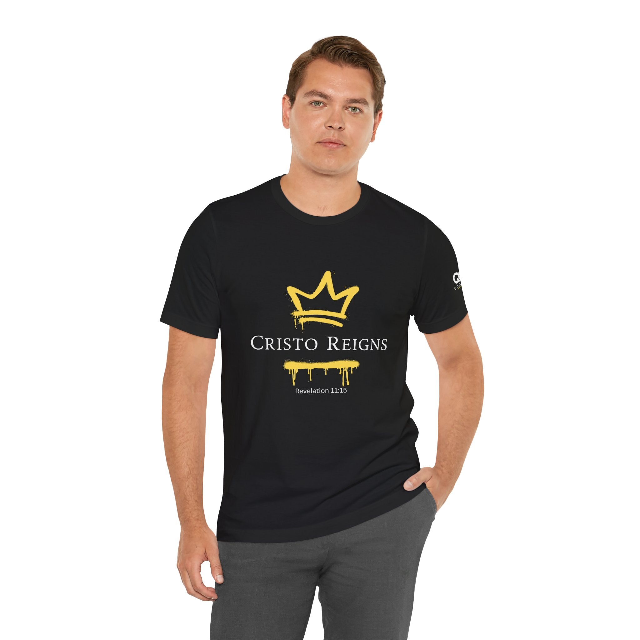 Gold Crown "Cristo Reigns" Graffiti Tee – Yellow Drip Streetwear T‑Shirt