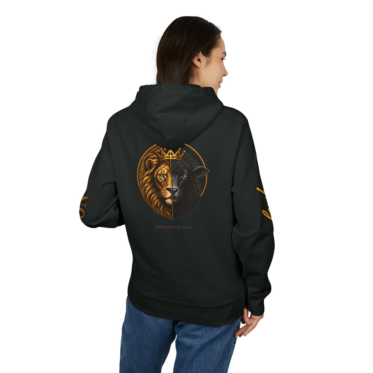 Lion & Lamb Hoodie – Gold Crown Split Face Pullover (Qodesh Apparel)