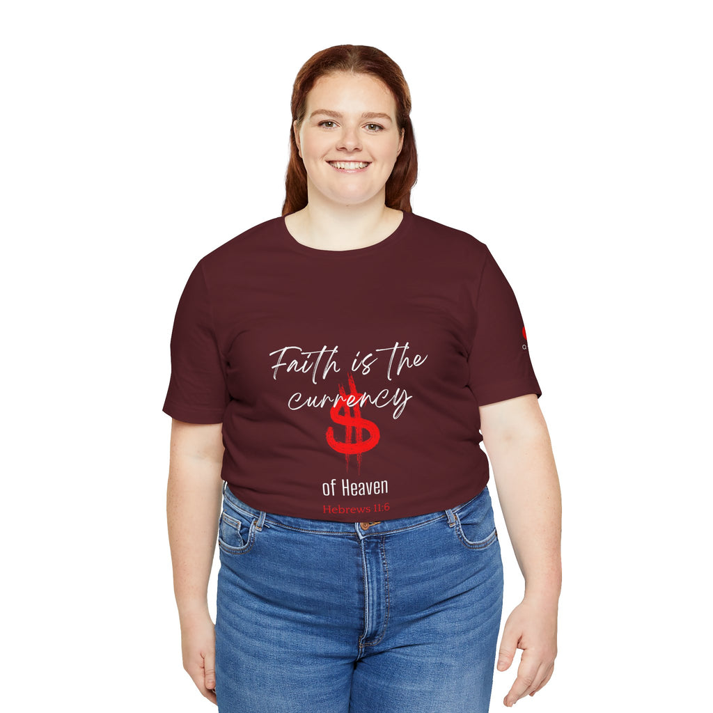 Faith & Finance T-Shirt — Red Dollar Currency Design (Hebrews 11:6)