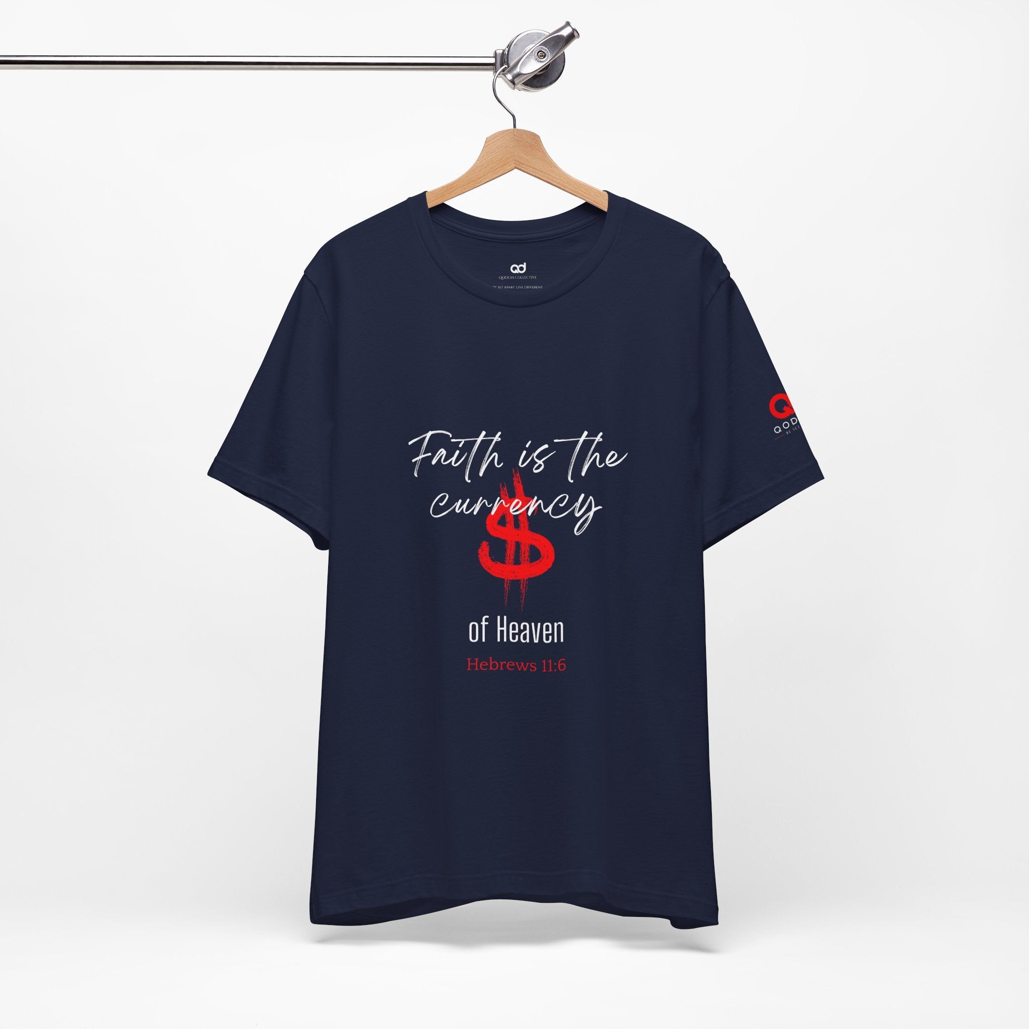 Faith & Finance T-Shirt — Red Dollar Currency Design (Hebrews 11:6)