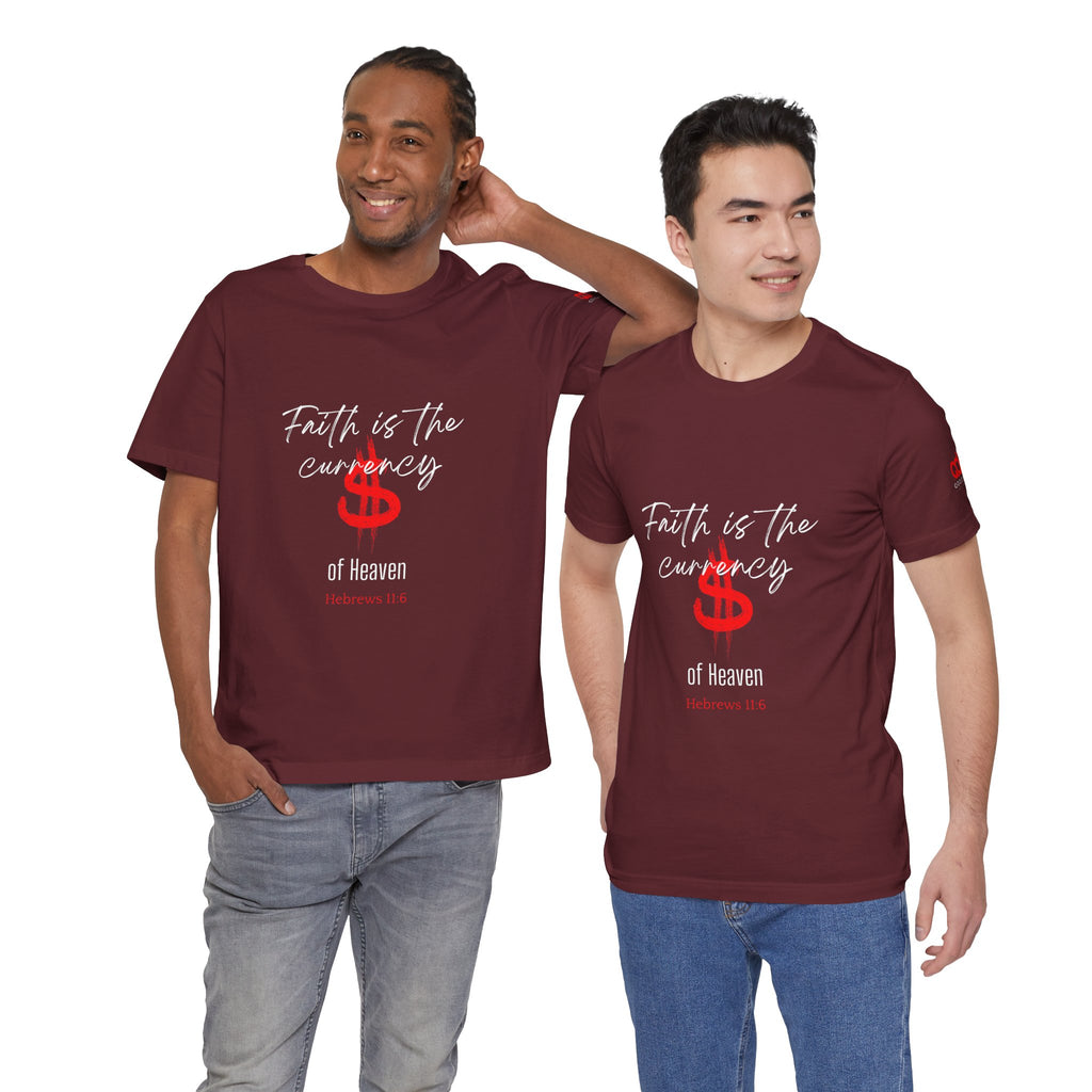 Faith & Finance T-Shirt — Red Dollar Currency Design (Hebrews 11:6)