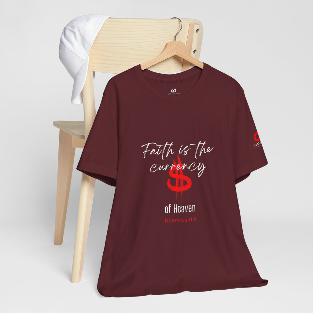 Faith & Finance T-Shirt — Red Dollar Currency Design (Hebrews 11:6)