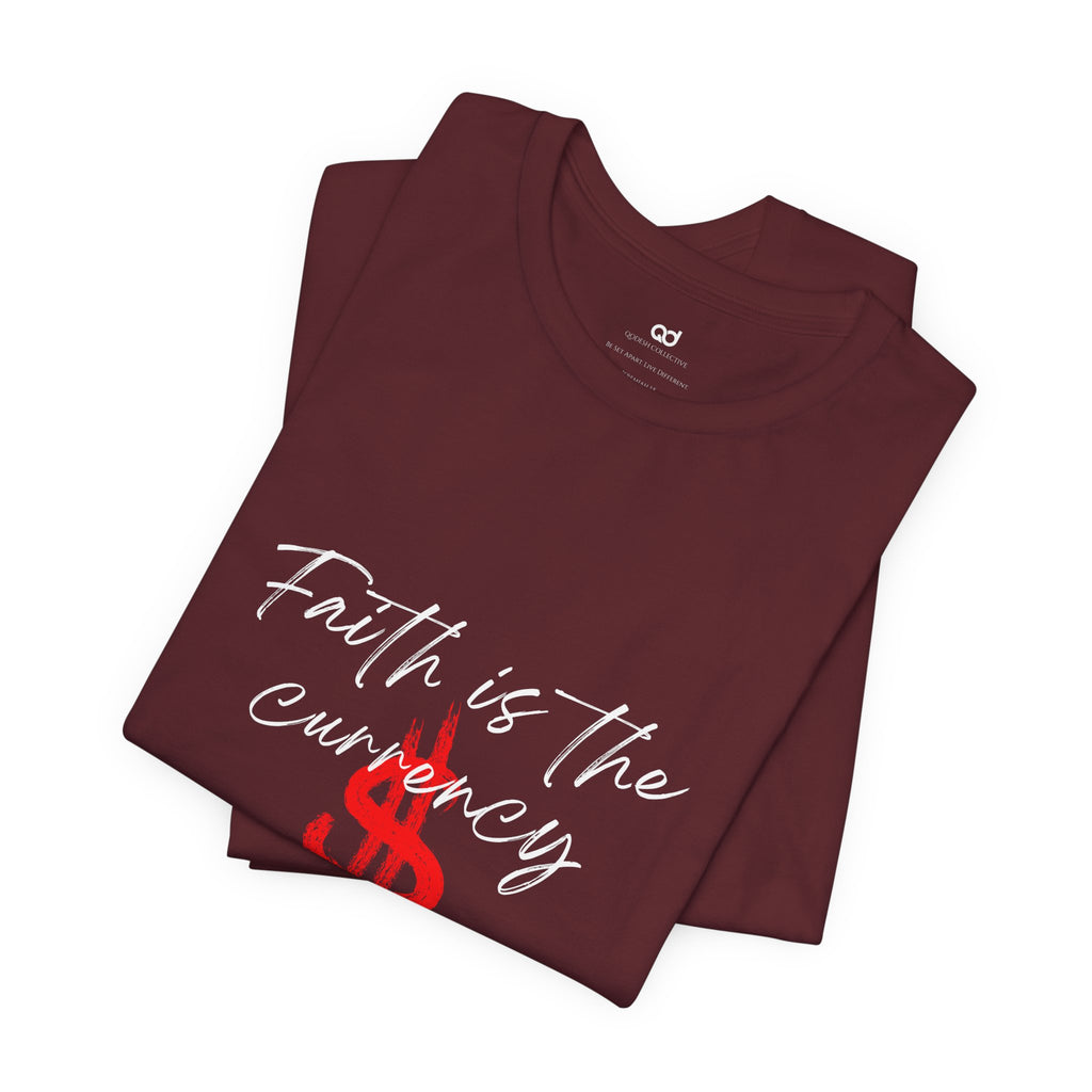 Faith & Finance T-Shirt — Red Dollar Currency Design (Hebrews 11:6)