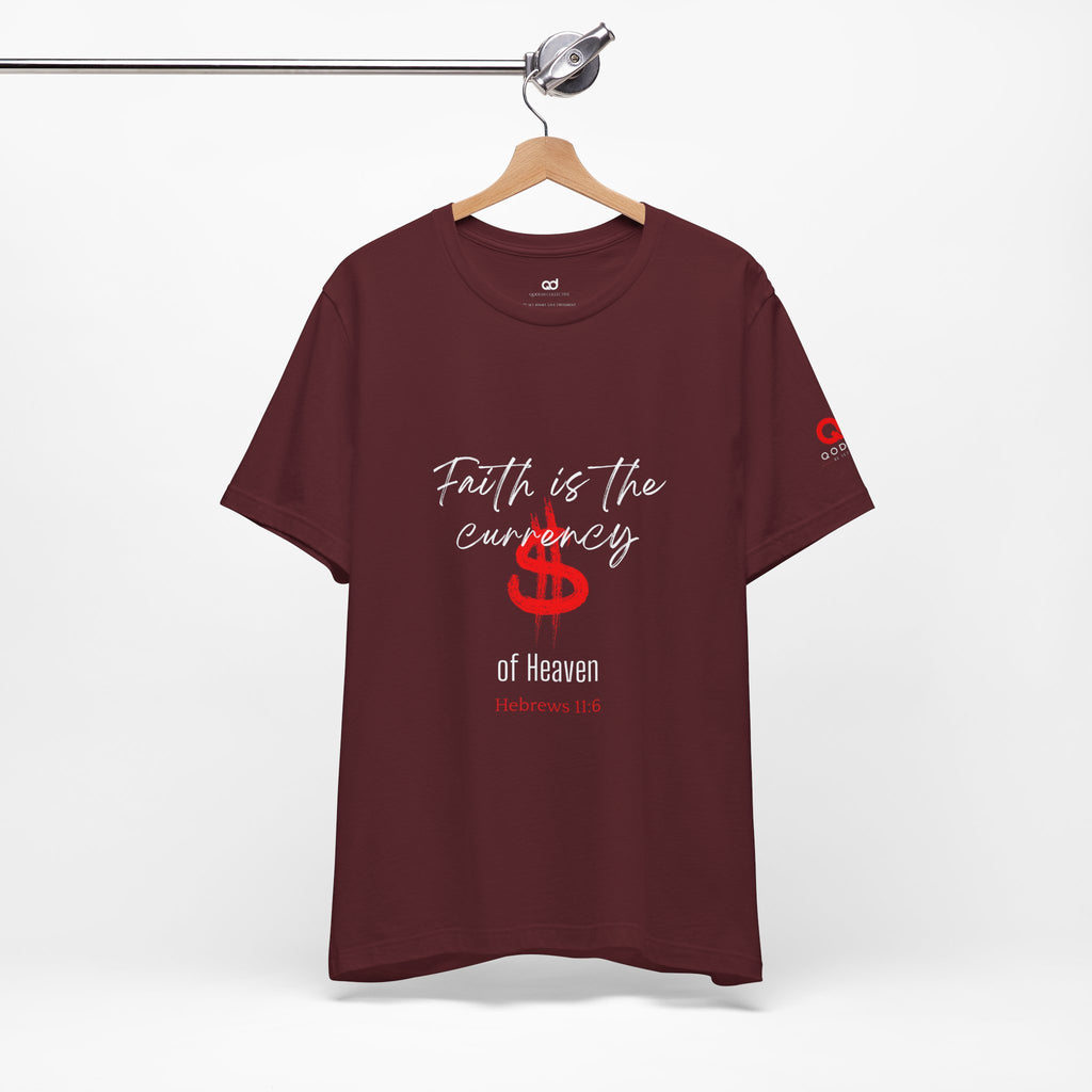 Faith & Finance T-Shirt — Red Dollar Currency Design (Hebrews 11:6)