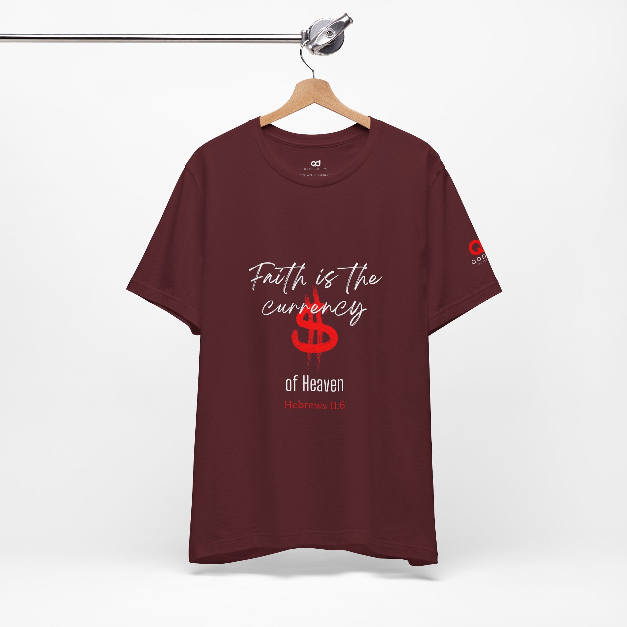 Faith & Finance T-Shirt — Red Dollar Currency Design (Hebrews 11:6)