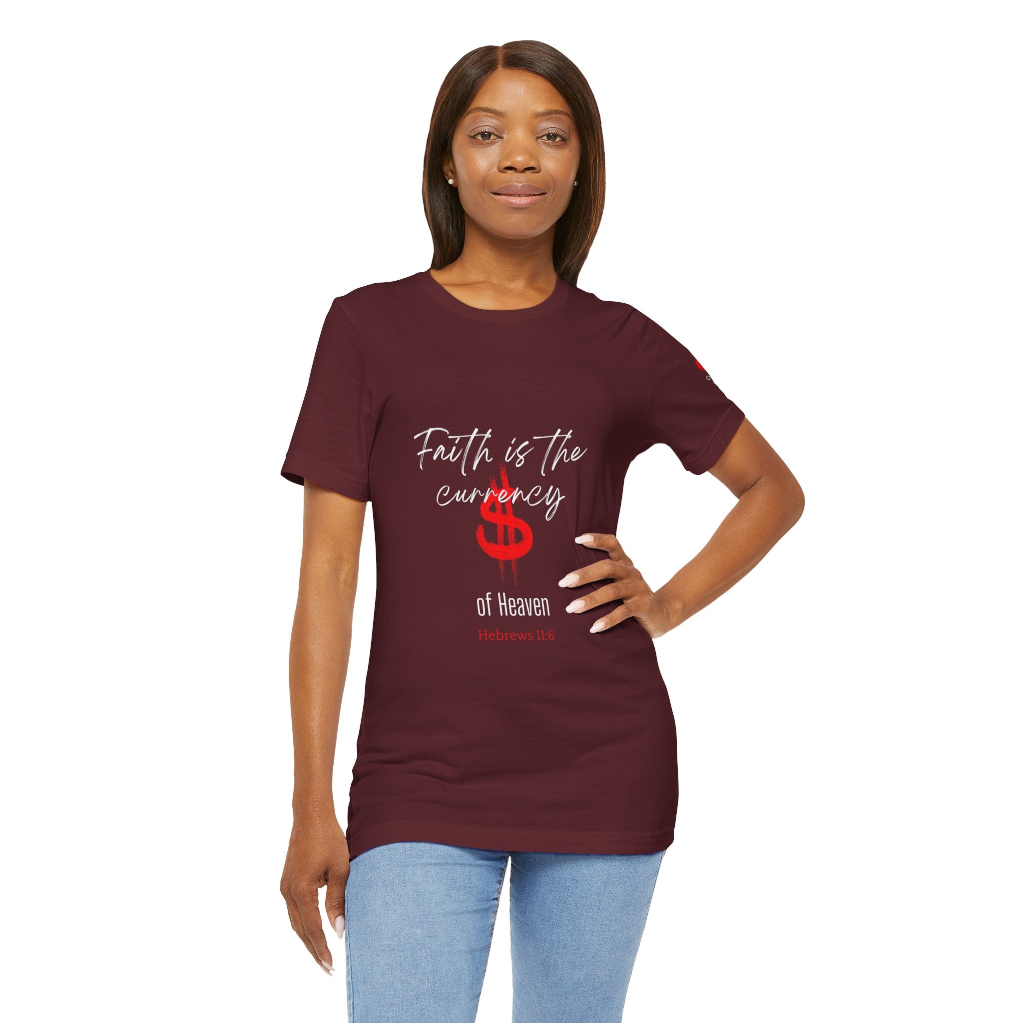 Faith & Finance T-Shirt — Red Dollar Currency Design (Hebrews 11:6)
