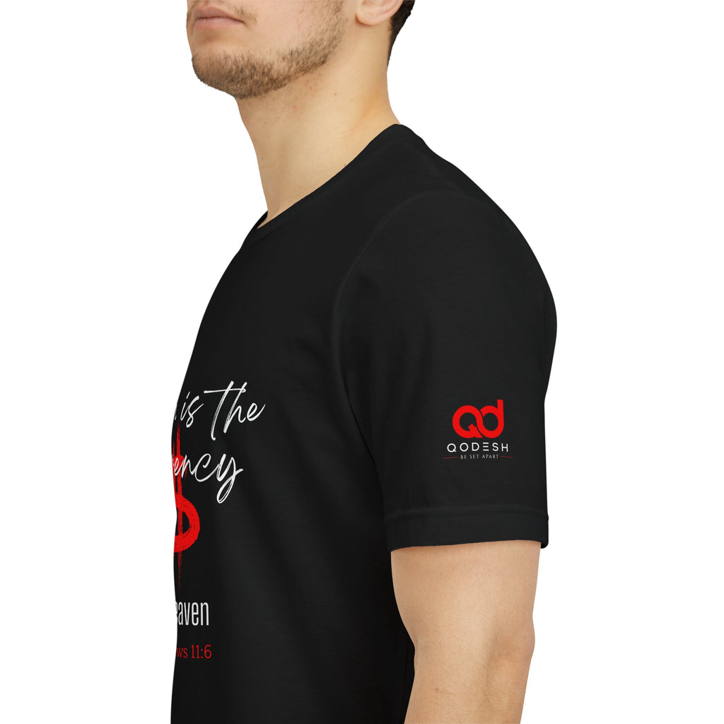 Faith & Finance T-Shirt — Red Dollar Currency Design (Hebrews 11:6)