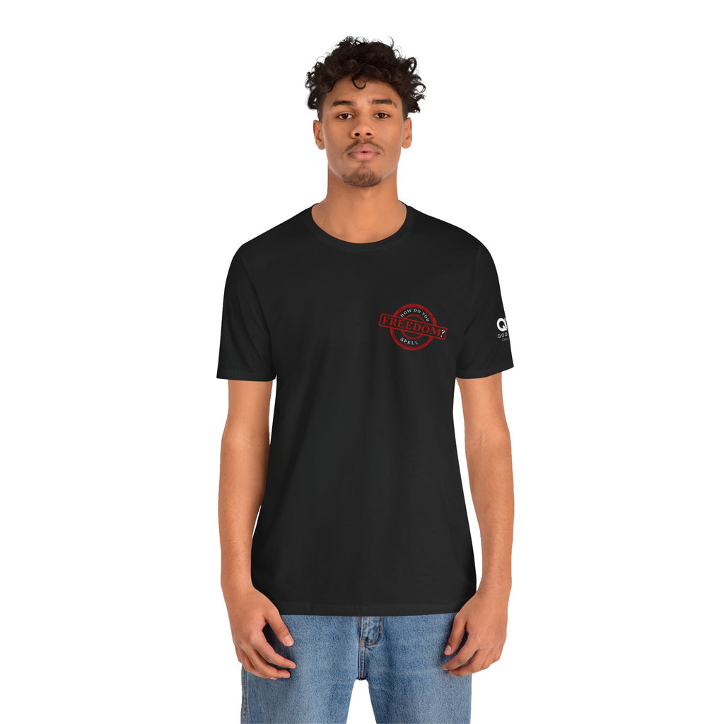 Freedom Stamp T‑Shirt — Distressed Red 'FREEDOM' Graphic Tee with Handprint Back