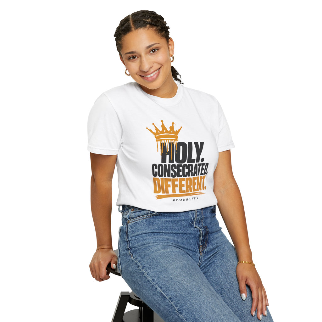 Holy. Consecrated. Different. T-Shirt — Christian Faith Tee (Romans 12:2)
