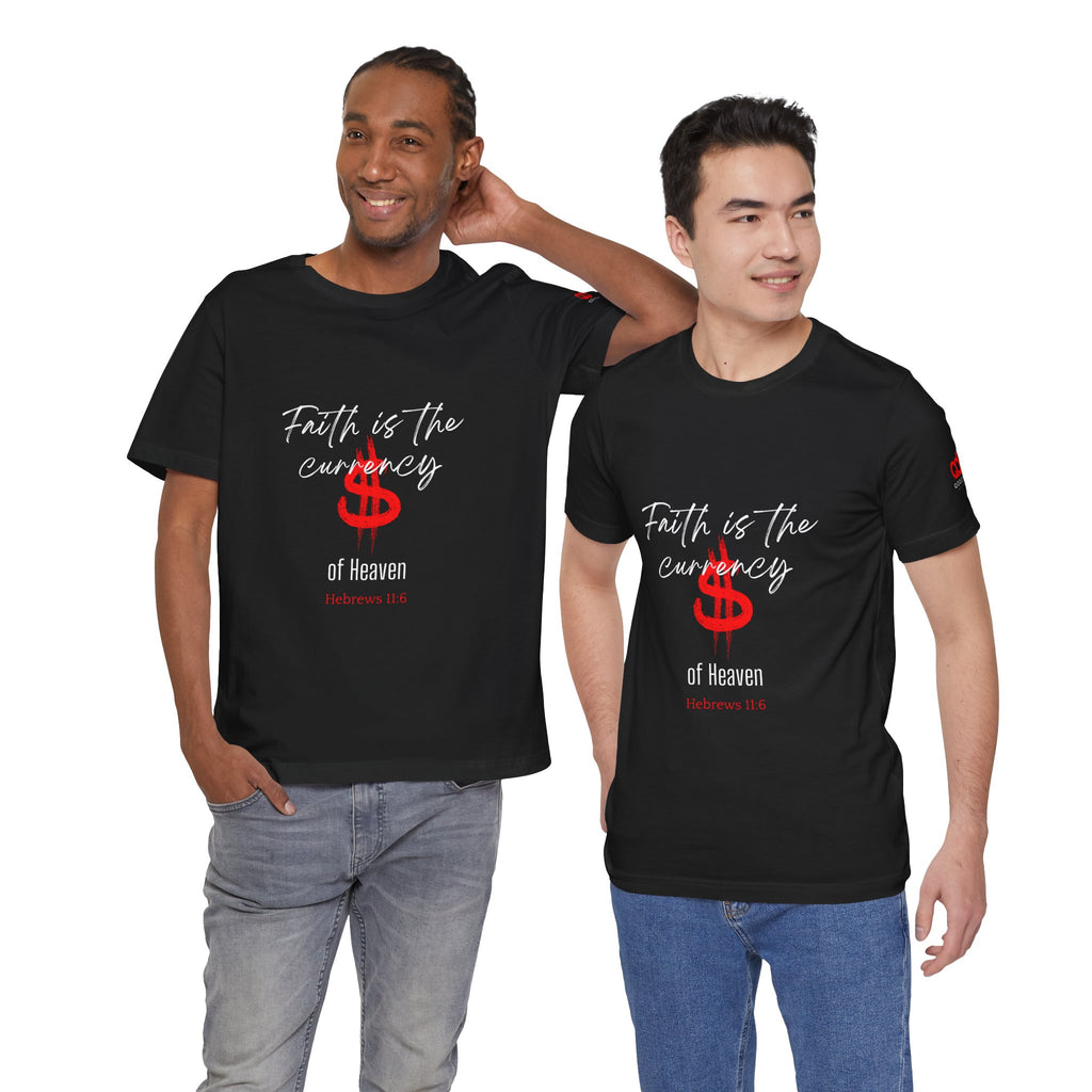 Faith & Finance T-Shirt — Red Dollar Currency Design (Hebrews 11:6)
