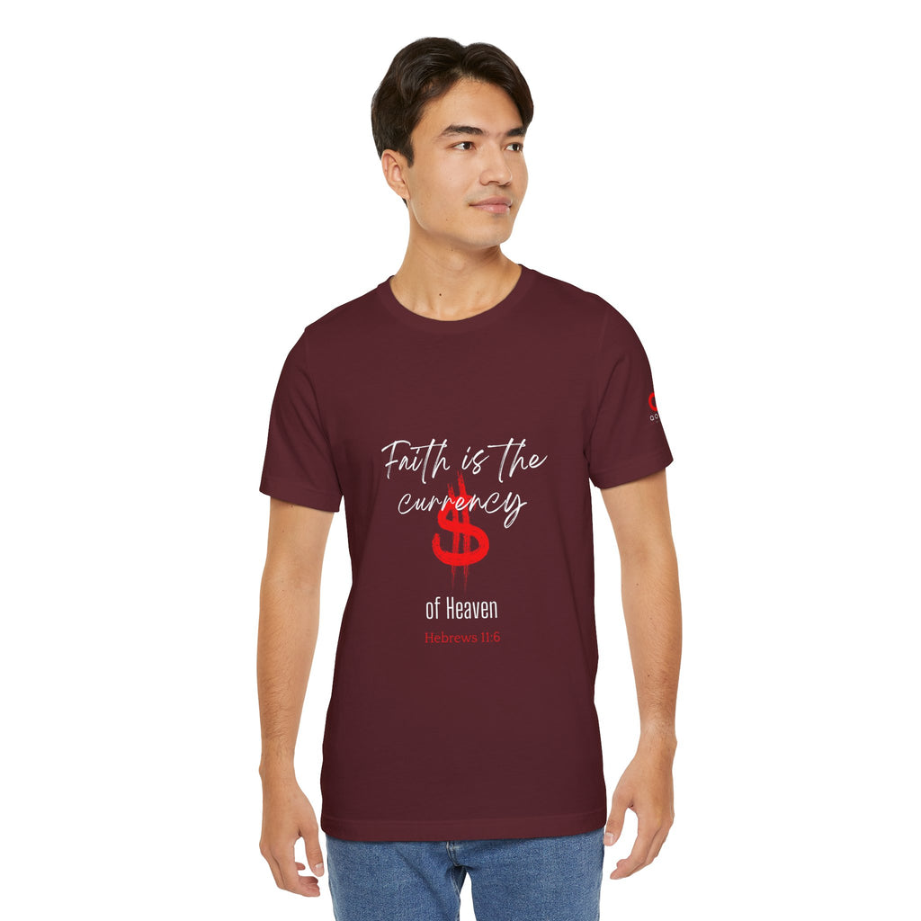 Faith & Finance T-Shirt — Red Dollar Currency Design (Hebrews 11:6)