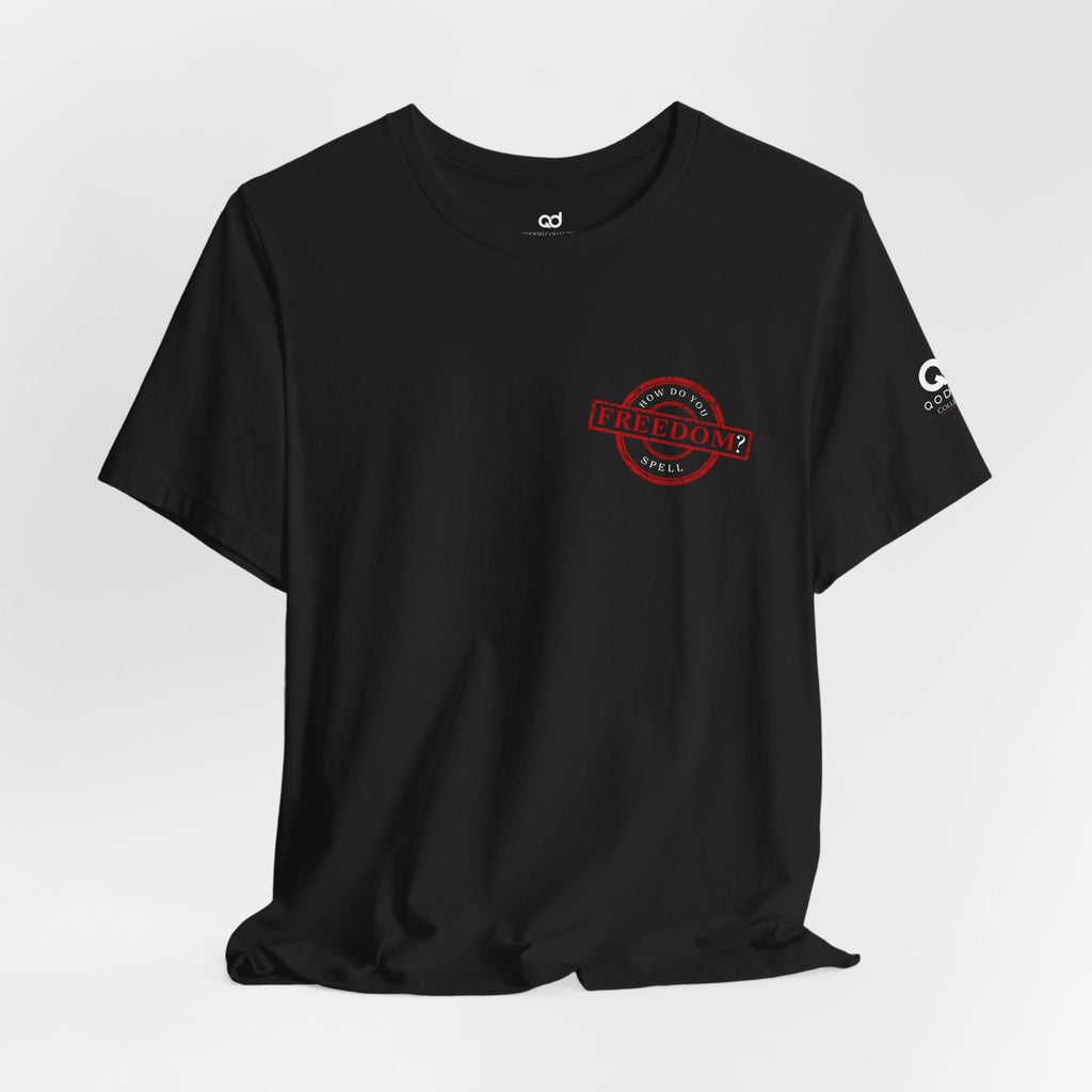 Freedom Stamp T‑Shirt — Distressed Red 'FREEDOM' Graphic Tee with Handprint Back