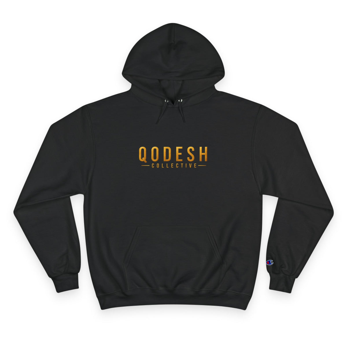 Qodesh Collective Champion Hoodie — Black Pullover with Lamb Crest Logo