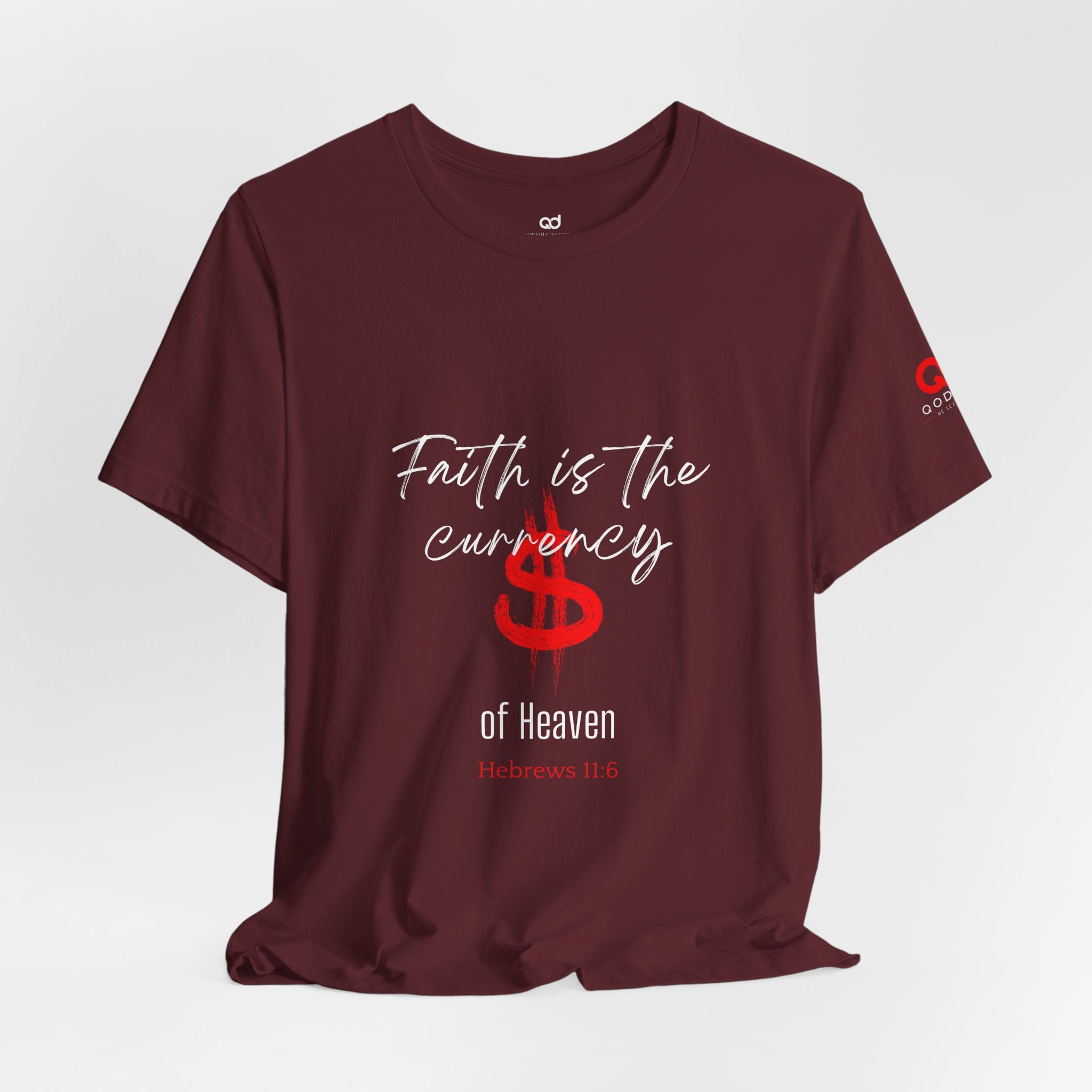 Faith & Finance T-Shirt — Red Dollar Currency Design (Hebrews 11:6)