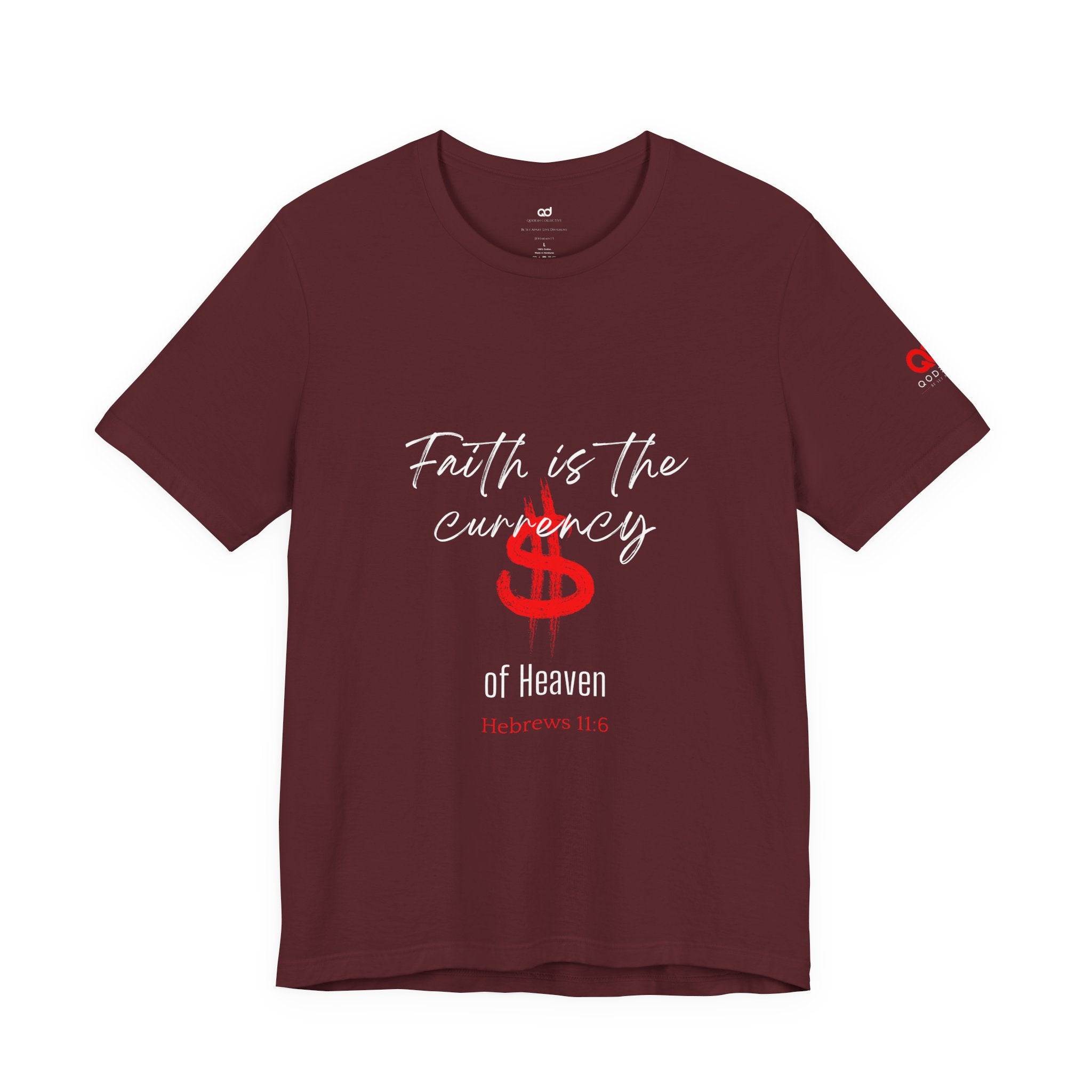 Faith & Finance T-Shirt — Red Dollar Currency Design (Hebrews 11:6)