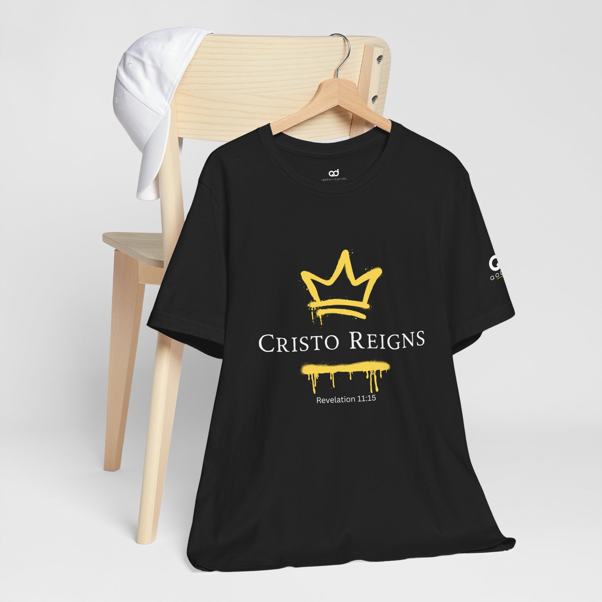 Gold Crown "Cristo Reigns" Graffiti Tee – Yellow Drip Streetwear T‑Shirt