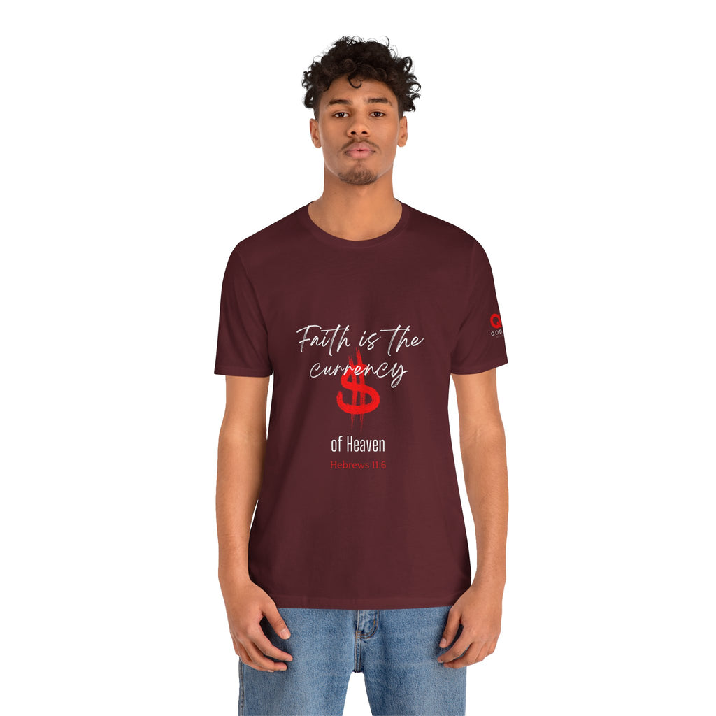 Faith & Finance T-Shirt — Red Dollar Currency Design (Hebrews 11:6)