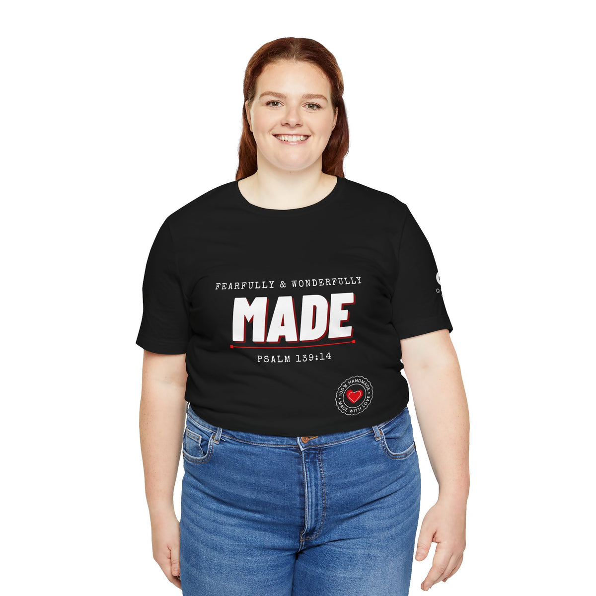 Qodesh Signature Collection T-Shirt — Minimal 'Fearfully & Wonderfully MADE' Design with Tiny Red Heart