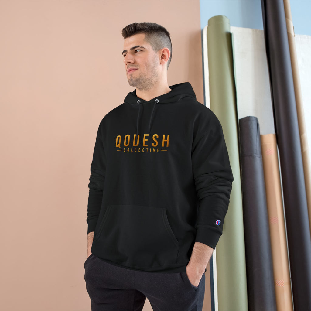 Qodesh Collective Champion Hoodie — Black Pullover with Lamb Crest Logo