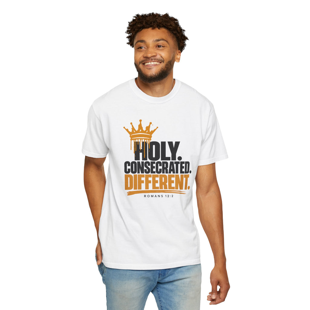 Holy. Consecrated. Different. T-Shirt — Christian Faith Tee (Romans 12:2)