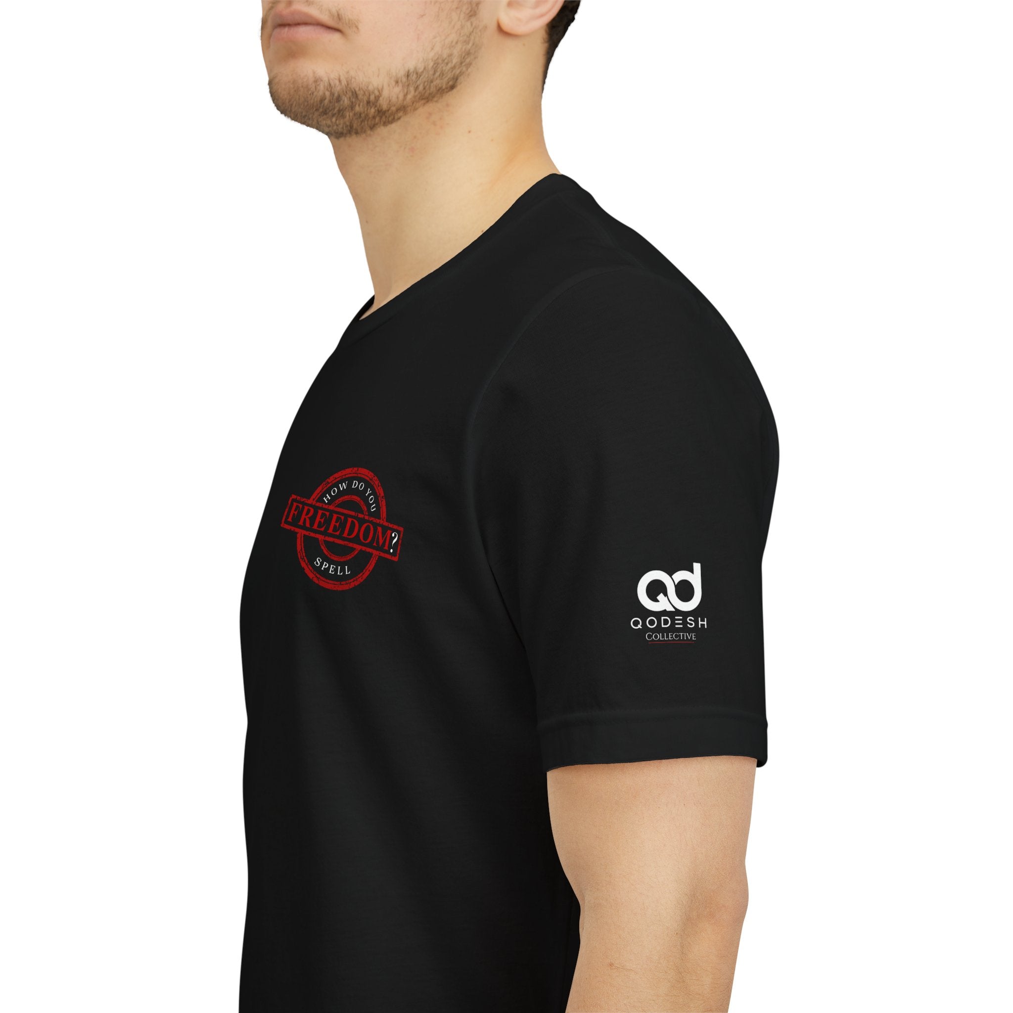 Freedom Stamp T‑Shirt — Distressed Red 'FREEDOM' Graphic Tee with Handprint Back