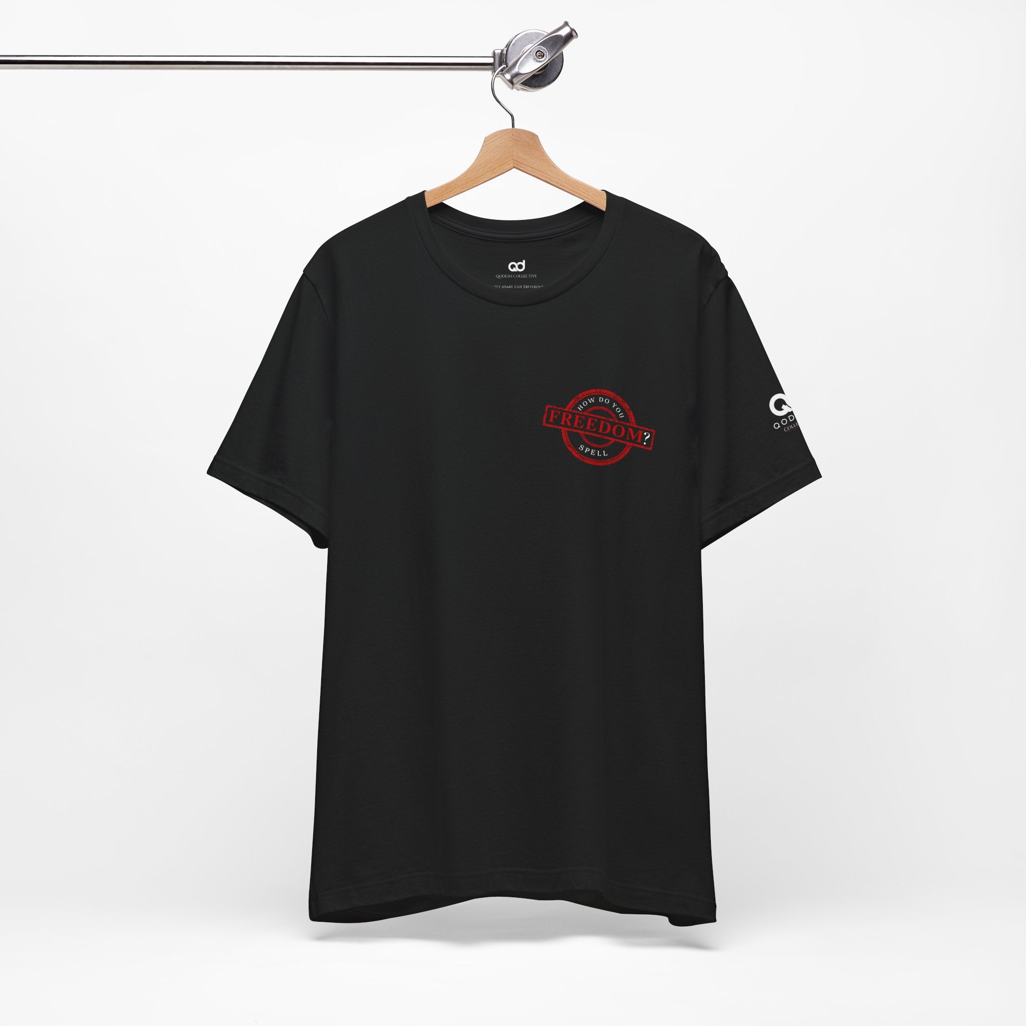 Freedom Stamp T‑Shirt — Distressed Red 'FREEDOM' Graphic Tee with Handprint Back