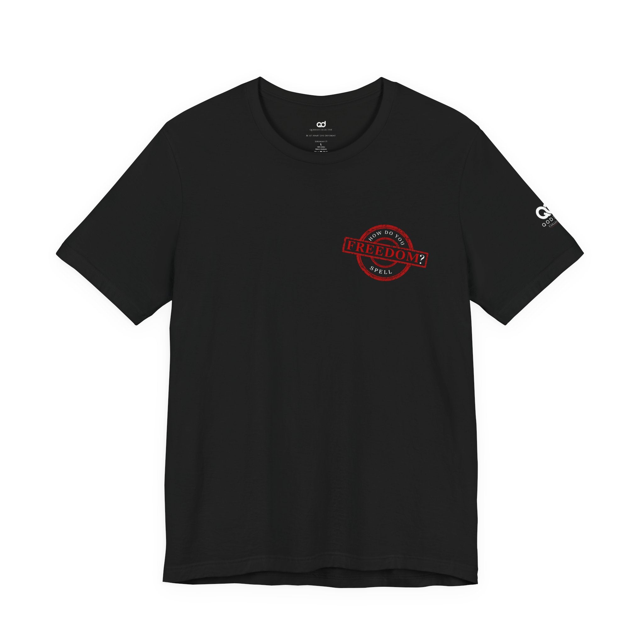 Freedom Stamp T‑Shirt — Distressed Red 'FREEDOM' Graphic Tee with Handprint Back