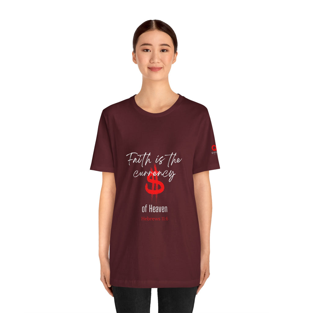 Faith & Finance T-Shirt — Red Dollar Currency Design (Hebrews 11:6)