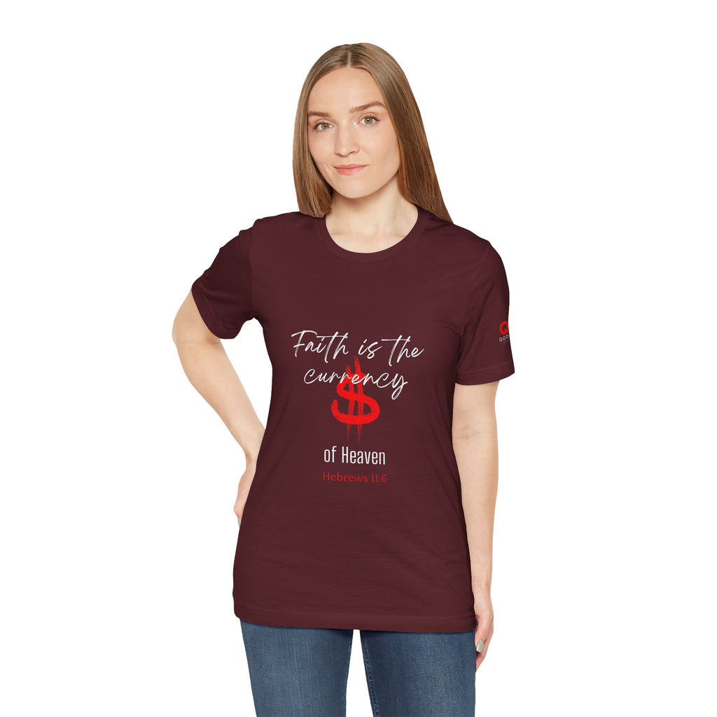 Faith & Finance T-Shirt — Red Dollar Currency Design (Hebrews 11:6)