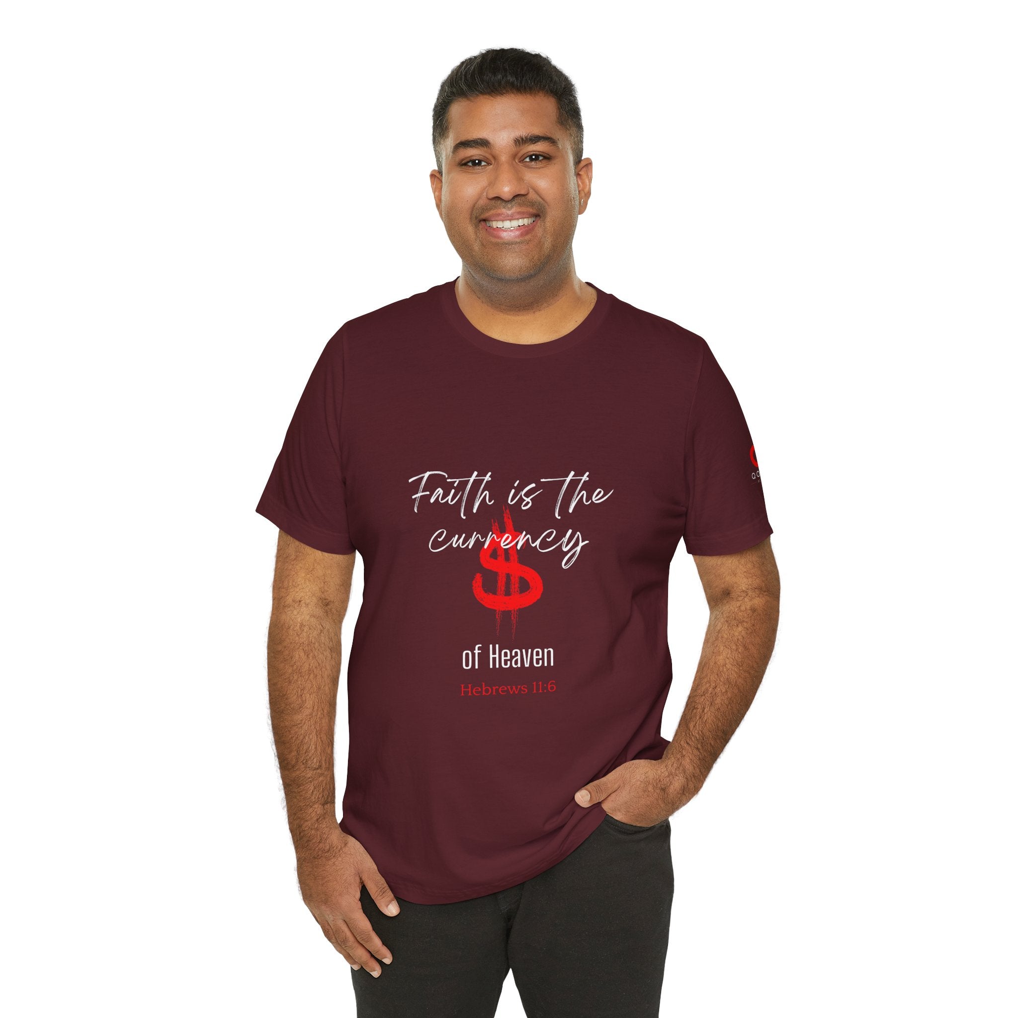 Faith & Finance T-Shirt — Red Dollar Currency Design (Hebrews 11:6)