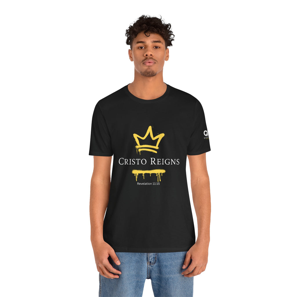Gold Crown "Cristo Reigns" Graffiti Tee – Yellow Drip Streetwear T‑Shirt