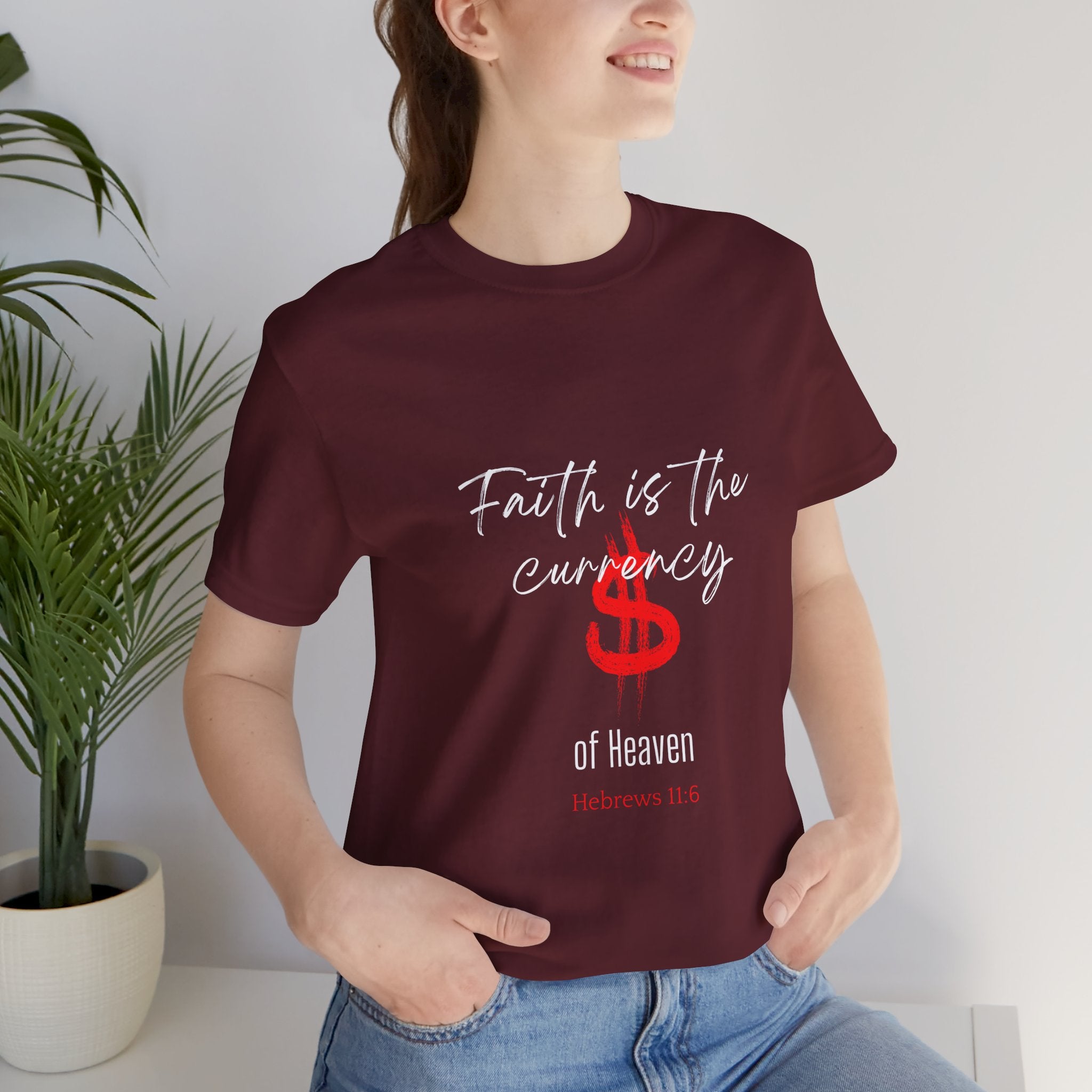 Faith & Finance T-Shirt — Red Dollar Currency Design (Hebrews 11:6)