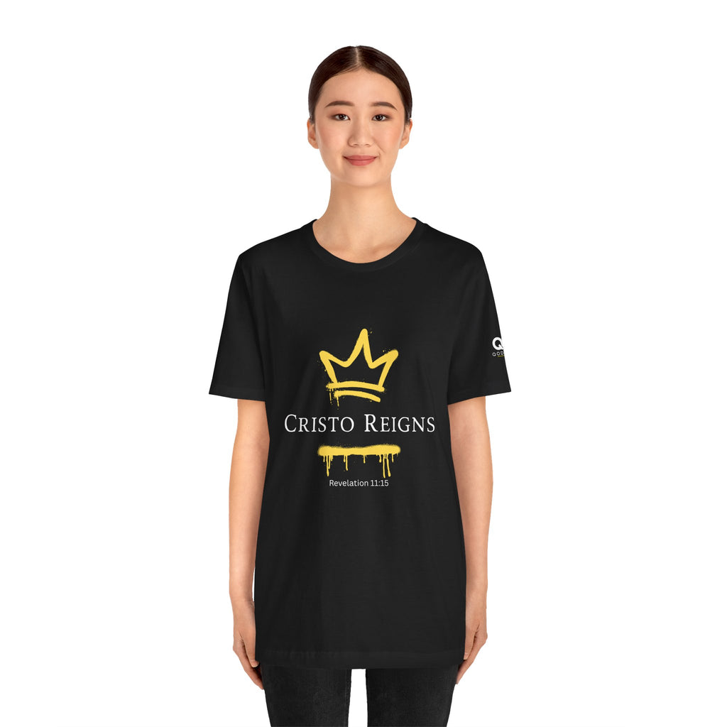 Gold Crown "Cristo Reigns" Graffiti Tee – Yellow Drip Streetwear T‑Shirt