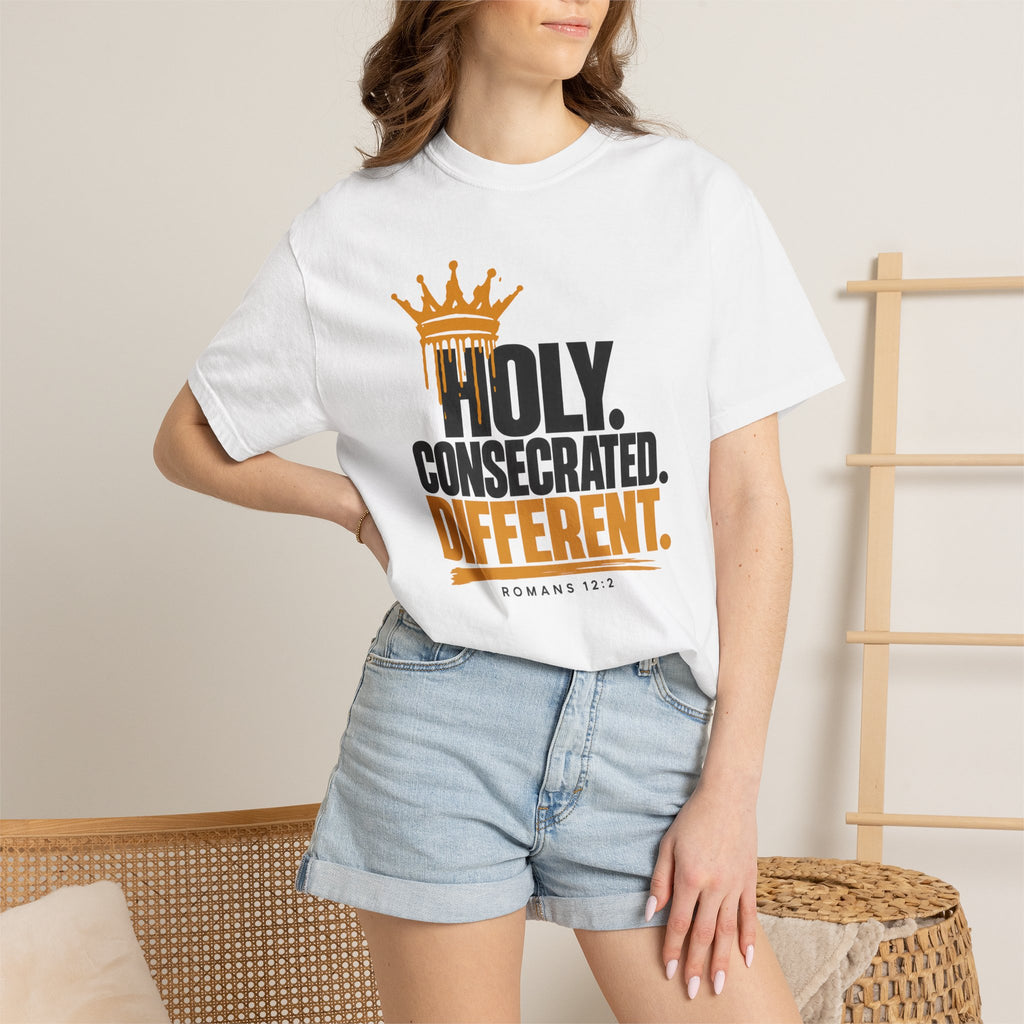 Holy. Consecrated. Different. T-Shirt — Christian Faith Tee (Romans 12:2)