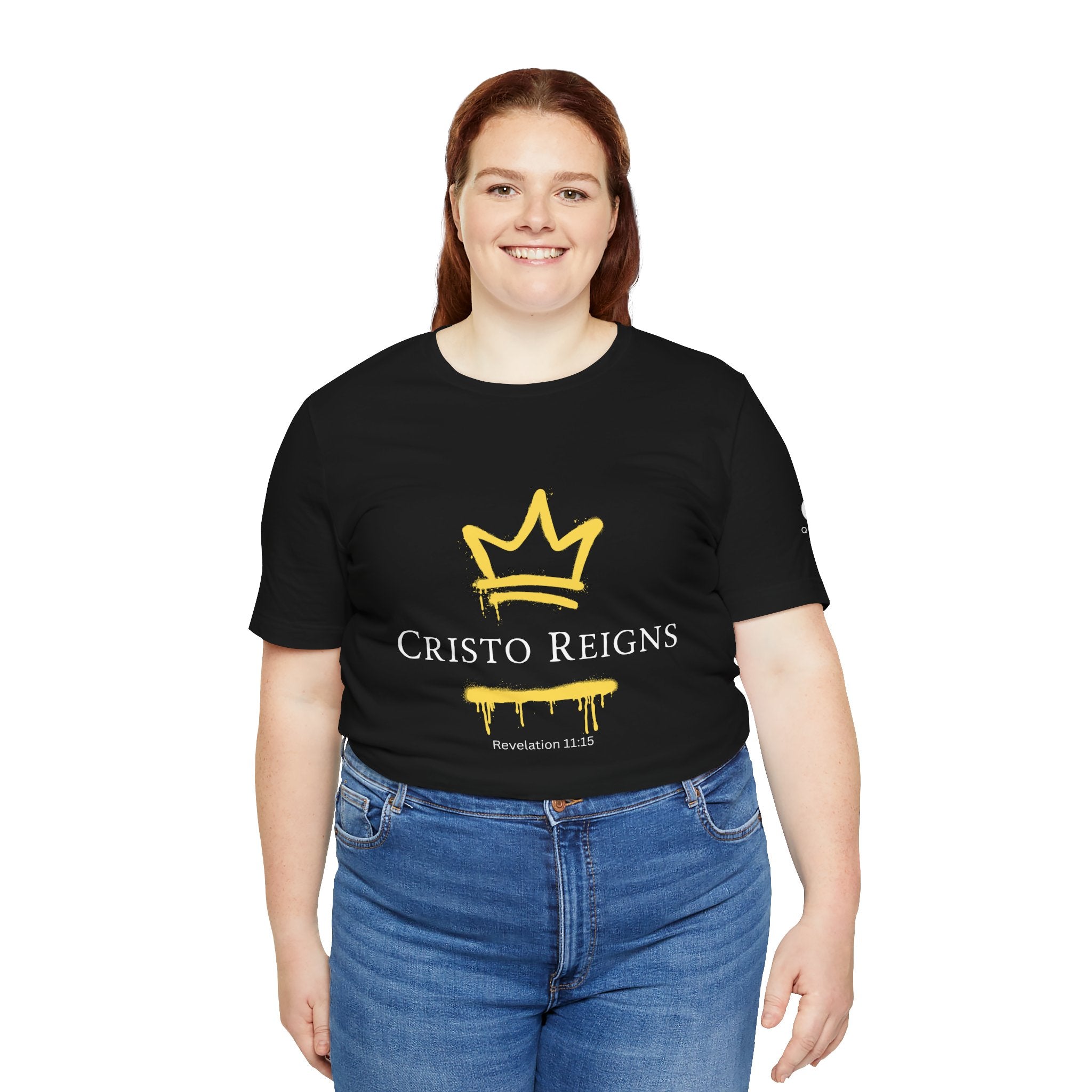 Gold Crown "Cristo Reigns" Graffiti Tee – Yellow Drip Streetwear T‑Shirt