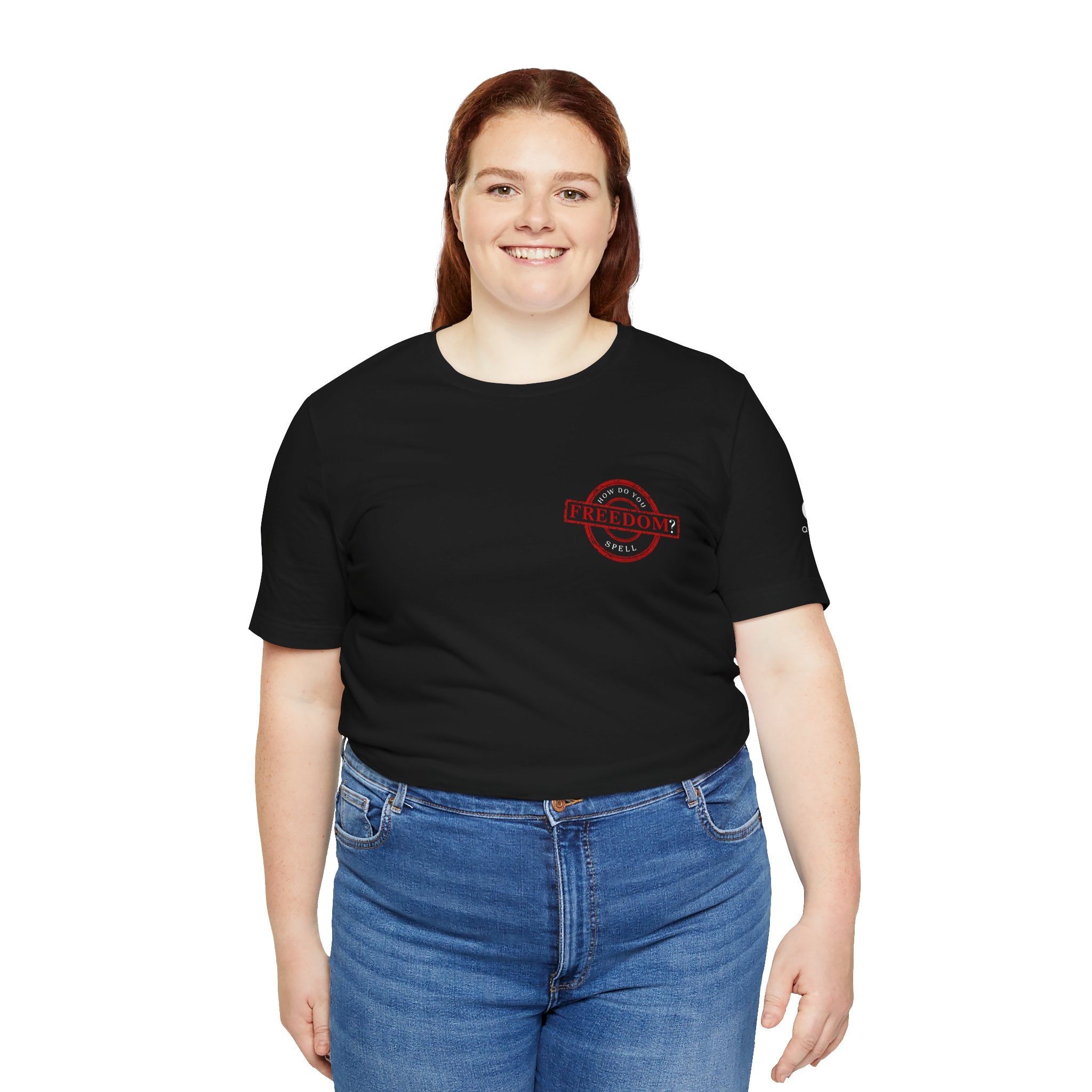 Freedom Stamp T‑Shirt — Distressed Red 'FREEDOM' Graphic Tee with Handprint Back