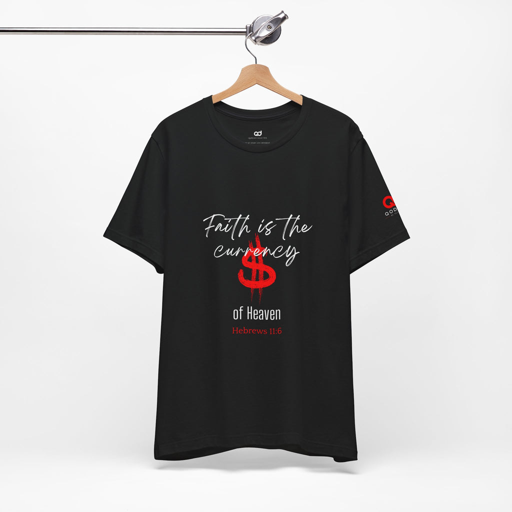Faith & Finance T-Shirt — Red Dollar Currency Design (Hebrews 11:6)