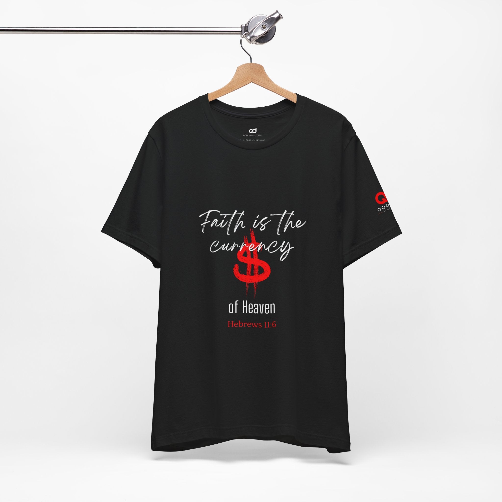 Faith & Finance T-Shirt — Red Dollar Currency Design (Hebrews 11:6)