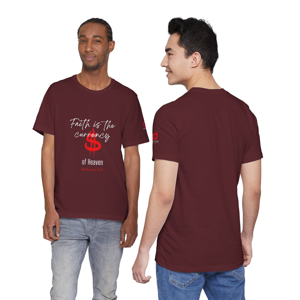 Faith & Finance T-Shirt — Red Dollar Currency Design (Hebrews 11:6)