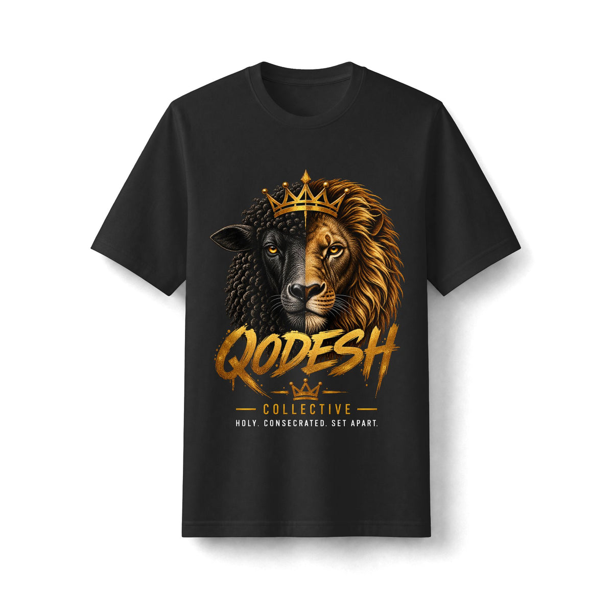 Qodesh Collective Lion-Lamb Tee — Crowned Lion/Sheep Graphic Heavyweight T‑Shirt