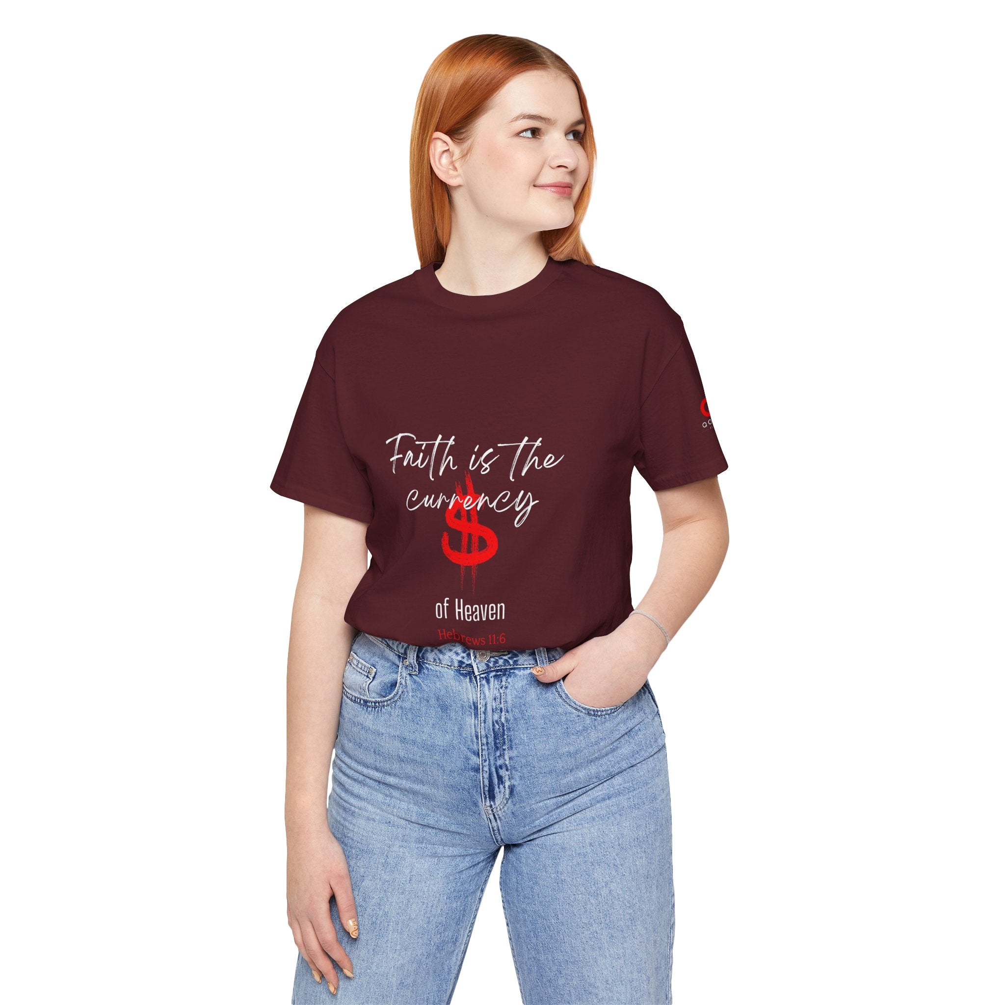 Faith & Finance T-Shirt — Red Dollar Currency Design (Hebrews 11:6)