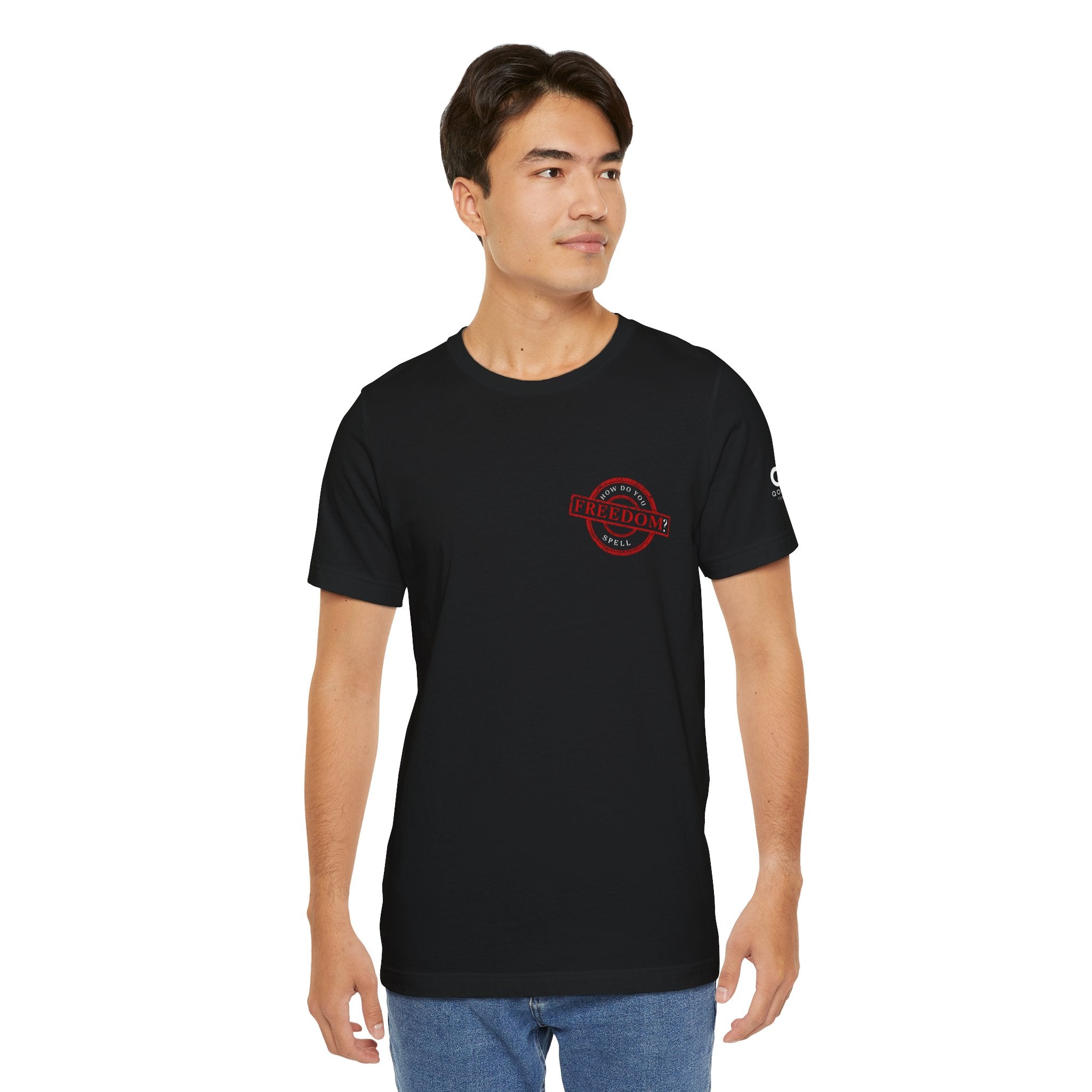 Freedom Stamp T‑Shirt — Distressed Red 'FREEDOM' Graphic Tee with Handprint Back