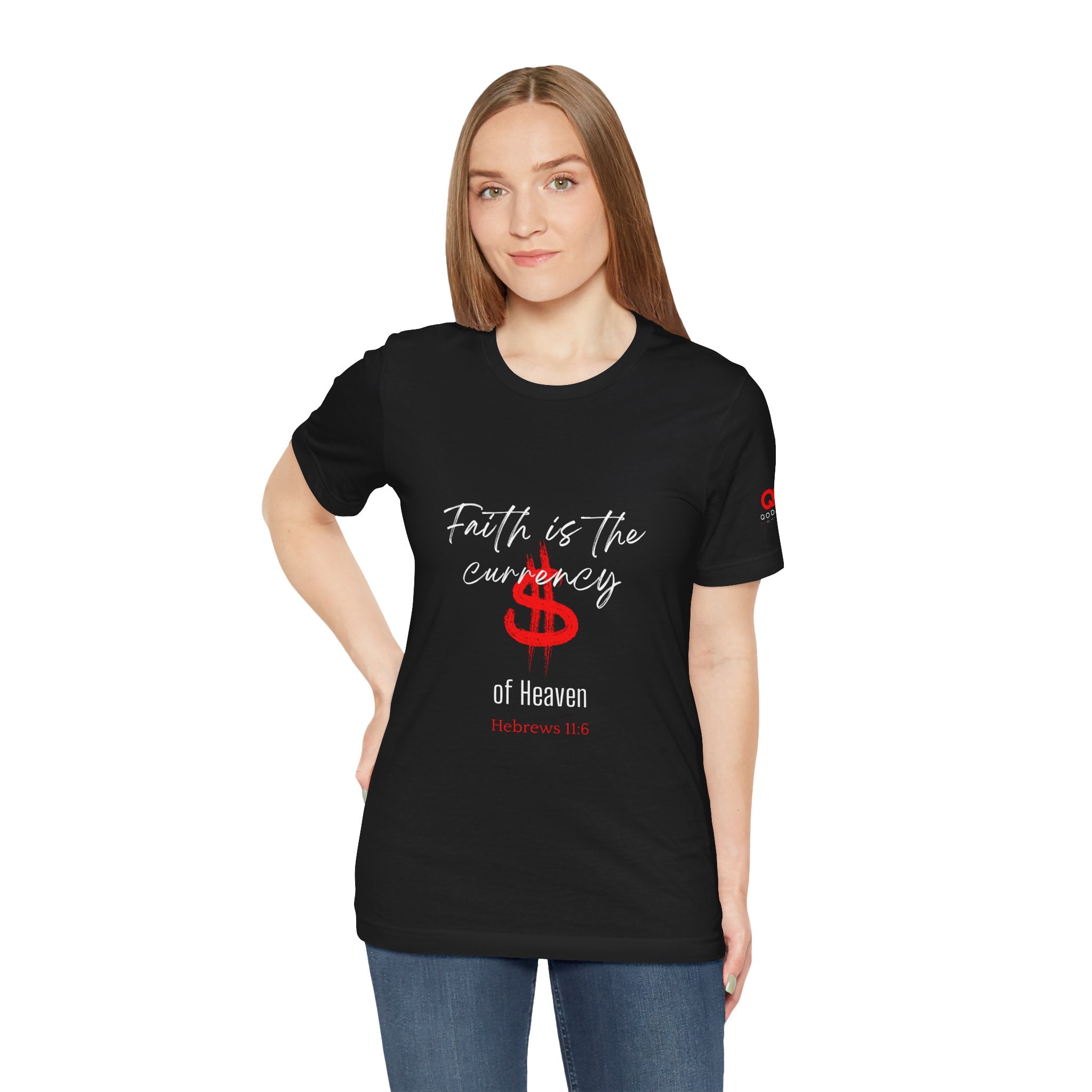 Faith & Finance T-Shirt — Red Dollar Currency Design (Hebrews 11:6)