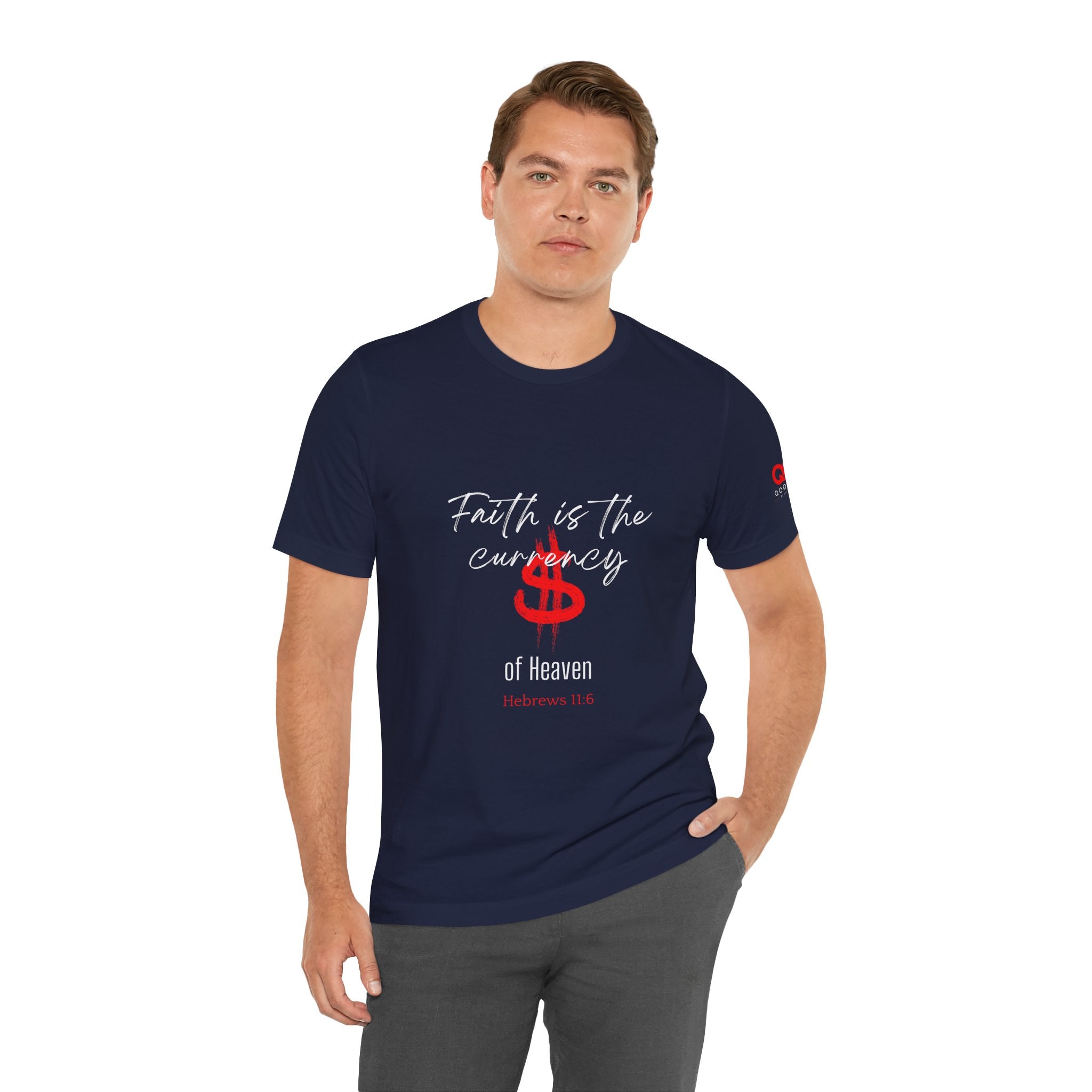 Faith & Finance T-Shirt — Red Dollar Currency Design (Hebrews 11:6)