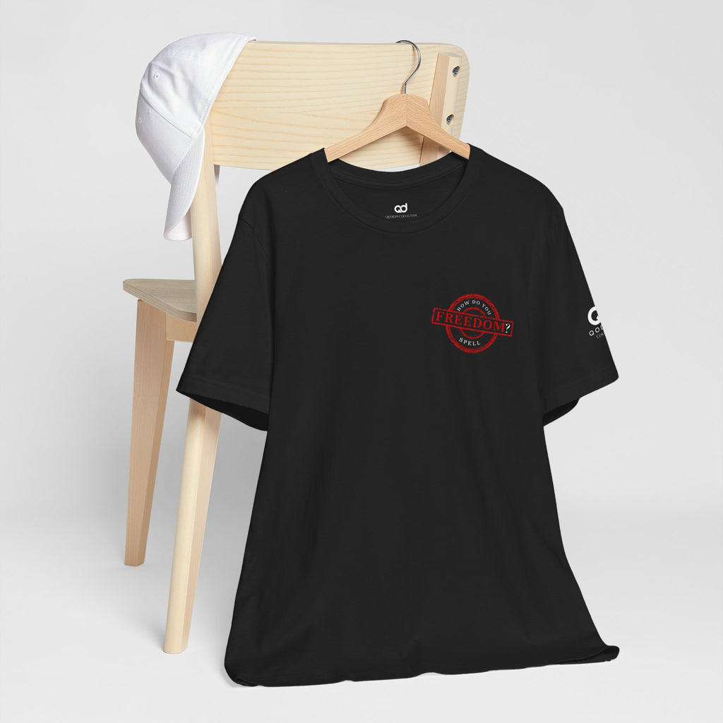 Freedom Stamp T‑Shirt — Distressed Red 'FREEDOM' Graphic Tee with Handprint Back