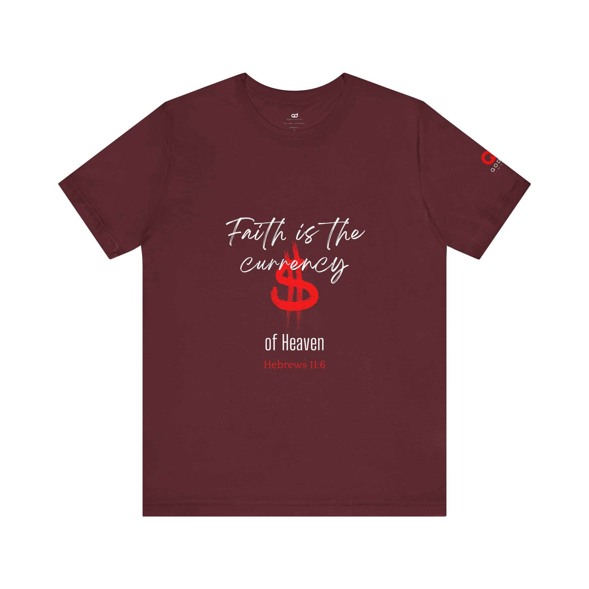 Faith & Finance T-Shirt — Red Dollar Currency Design (Hebrews 11:6)